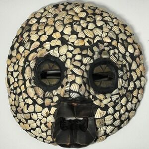 Rare‎ Rustic Seashell Tribal Mask Wall Decor Unique Handcrafted Art Abstract